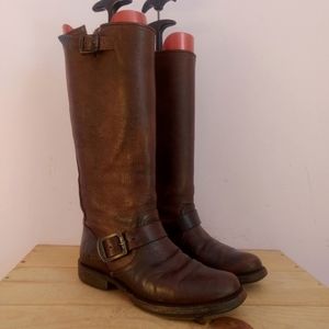 Frye Veronica slouchy brown leather engineer boots women's size 7 US